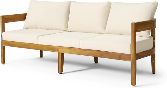 🌞 Outdoor 3-Seater Sofa – Cozy Acacia Wood Lounge with Cushions 🪑 Limited Time Summer Deal! 🌿