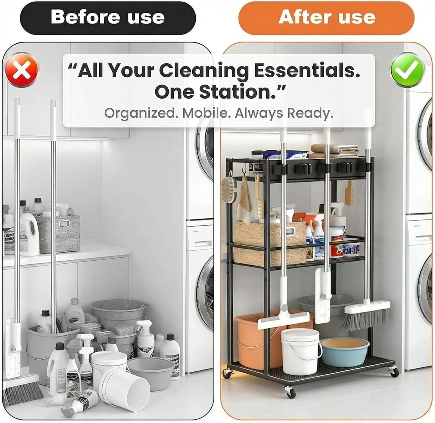 🧹 Multifunctional Rolling Cleaning Cart – Organize, Store & Move All Your Cleaning Tools Effortlessly 🚀 Limited Time Deal! 🎉