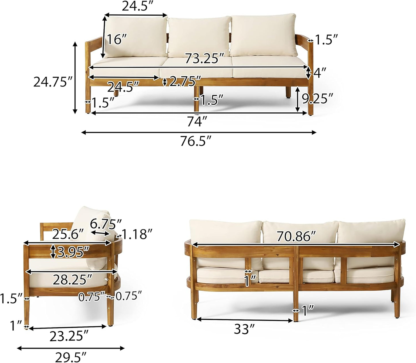🌞 Outdoor 3-Seater Sofa – Cozy Acacia Wood Lounge with Cushions 🪑 Limited Time Summer Deal! 🌿