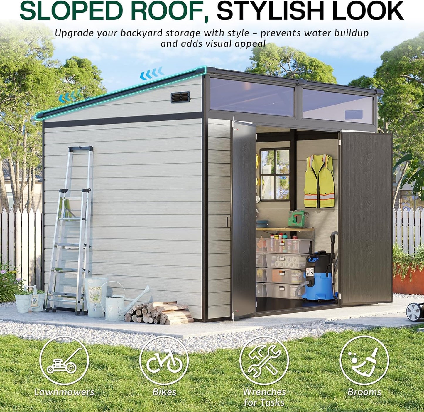🏡 7x7 FT Outdoor Storage Shed – Waterproof & UV-Resistant with Skylight & Ventilation 🌞 Limited Time Offer! 🛒