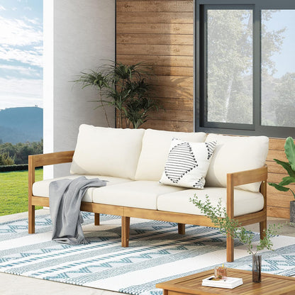 🌞 Outdoor 3-Seater Sofa – Cozy Acacia Wood Lounge with Cushions 🪑 Limited Time Summer Deal! 🌿